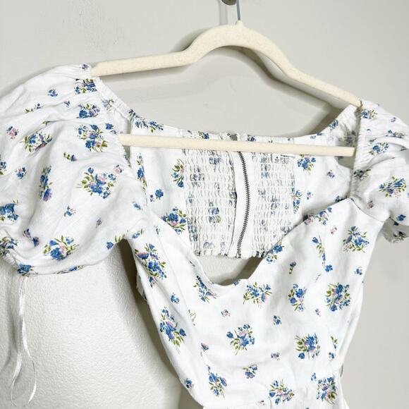 Reformation Womens Emilia Mini Dress Off The Shoulder Floral Linen White Size 4 - Picture 3 of 9